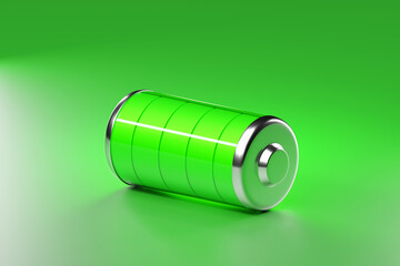 Battery icon with green  indicator. Phone battery, electric charging station.3D illustration