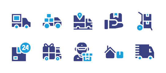 Fototapeta na wymiar Delivery icon set. Duotone color. Vector illustration. Containing delivery truck, delivery package, delivery box, fast delivery, delivery, home delivery.