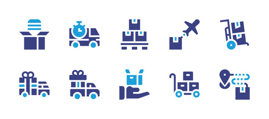 Delivery icon set. Duotone color. Vector illustration. Containing food delivery, delivery truck, delivery, trolley, tracking, box, shipping, package.