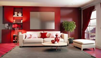 modern living room red colour AI generated