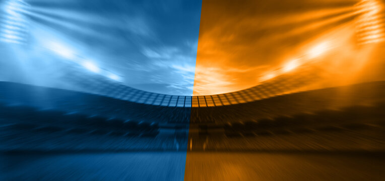 Cricket social media template for two teams. Cricket championship banner design background. Stadium background .Cricket Match Between Teams With Empty Stadium with spotlights. Stadium lights.