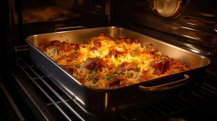 Chicken Biryani with rice and vegetables in the oven