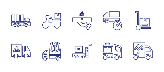Delivery line icon set. Editable stroke. Vector illustration. Containing delivery, pizza, delivery truck, delivery cart, delivery time, delivery van.