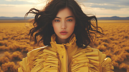 An editorial photo shoot of an Asian Woman in yellow #005 - obrazy, fototapety, plakaty