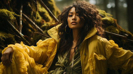 An editorial photo shoot of an Asian Woman in yellow #006 - obrazy, fototapety, plakaty