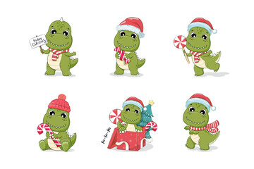 Cute baby dinosaur or dragon for Merry Christmas. New year 2023