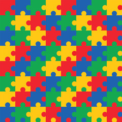 colorful puzzle seamless pattern. colored red, yellow, green and blue