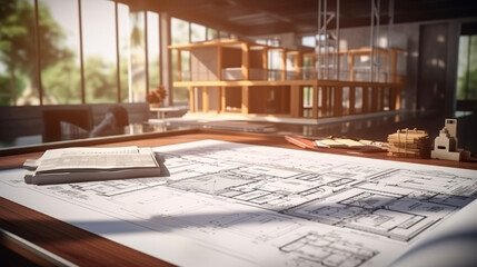 Architectural engineers, contractors, designers, drawing blueprints and construction work for architectural buildings in architect studios