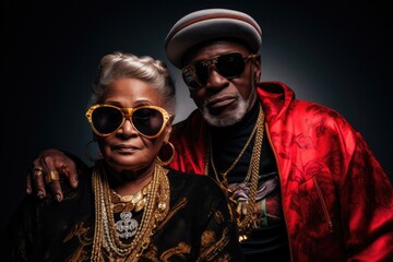 Elderly couple dressed in urban style