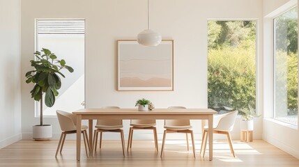 Serene Elegance: A Minimalist Dining Room Awash in Natural Light. Generative AI 1