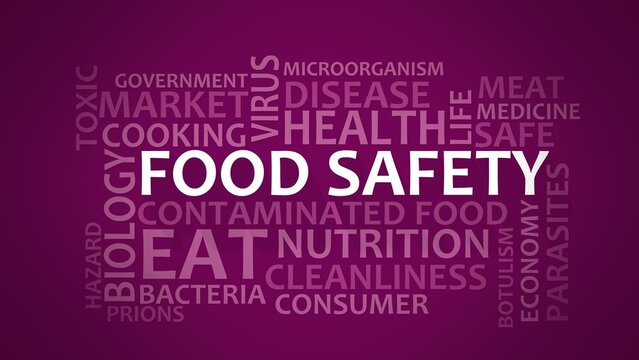 Food safety theme typography graphic work, consisting of important words and concepts. 3D render