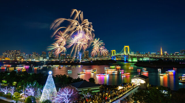 Odaiba Rainbow Fireworks , Japan,Tokyo,Minato