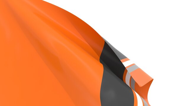 Waved flag textured by Houston Dynamo FC american soccer team uniform colors. 3D render