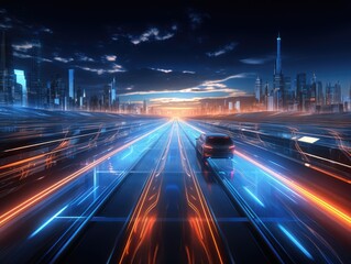 car or vehicle open headlamp parked in futuristic modern concept. Future transportation. Futuristic autonomous car. Driverless autonomous vehicle. Self-driving car technology. AI Generative.