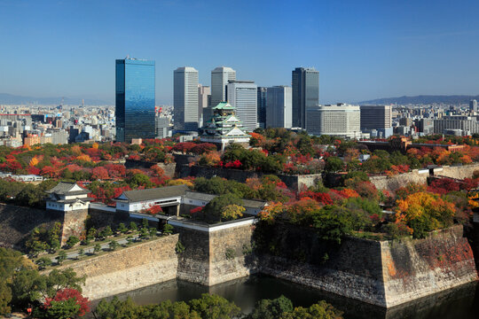 Osaka Castle and Osaka Business Park in Autumn, Japan,Osaka Prefecture,Osaka,Chuo-ku