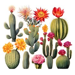 Cactus succulents plants collection background.