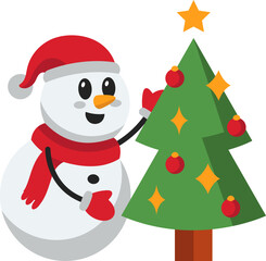 Snowman Assembling a Christmas Tree