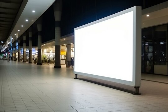 Empty signboard in public mall or business center for advertisements. Generative AI