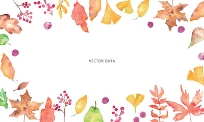 水彩画。水彩タッチの植物ベクター背景。秋の植物水彩フレームイラスト。秋の水彩セット。 Watercolor painting. Watercolor touch plants vector background. Autumn plants watercolor frame illustration. Autumn watercolor set.