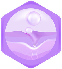 Hyaluronic acid hair and skin solutions, purple collagen serum drop into skin cells.