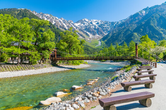 Kamikochi Kappa Bridge and?Hotaka Mountain Range , Japan,Nagano Prefecture,Matsumoto, Nagano