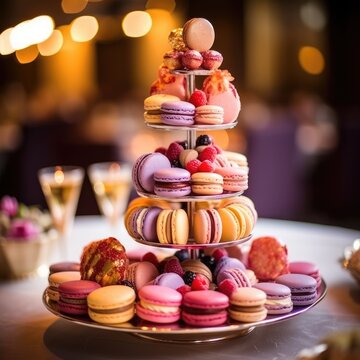 Traditional French dessert colorful macaroons. AI Generative.