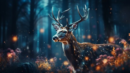 Lovely deer in the woods. Wildlife in the natural world.. - obrazy, fototapety, plakaty