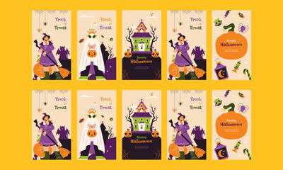 happy halloween day social media stories vector flat design