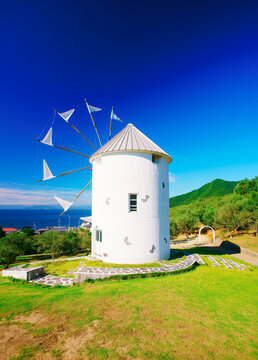 Olive Park Square, Greek Windmill and Seto Inland Sea, Shikoku,Kagawa Prefecture,Shozu District, Kagawa,Shodoshima, Kagawa,Japan