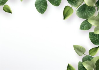 Green leaves border isolated on white background. AI Generative.