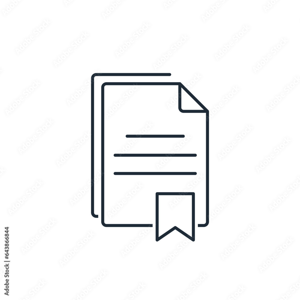 Poster document with a bookmark. rules. vector linear icon isolated on white background.
