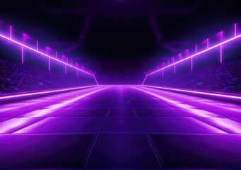 neon stadium stage, Glowing neon lighting and a blank platform for product placement, Satge platform for concert. AI Generative.