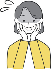 両手を顔にあてて青ざめるおばあさんのイラスト