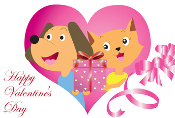 犬と猫のバレンタインカード
