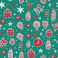 Christmas themed seamless pattern with icons.  AI Generative.