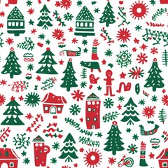 Christmas themed seamless pattern with icons.  AI Generative.