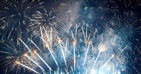 blue Firework celebrate anniversary happy new year 2024, 4th of july holiday festival. blue firework in night time celebrate national holiday. Countdown to new year 2023 festival party time event