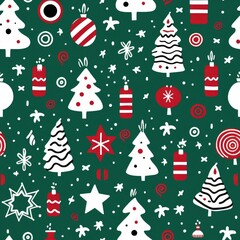 Christmas themed seamless pattern with icons.  AI Generative.