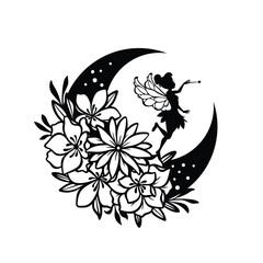 Fairy and crescent moon cut file illustration - obrazy, fototapety, plakaty