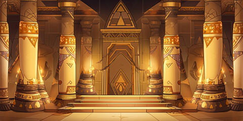 Anime Egypt Aztec hieroglyph Egyptian background backdrop wide banner, generated ai
