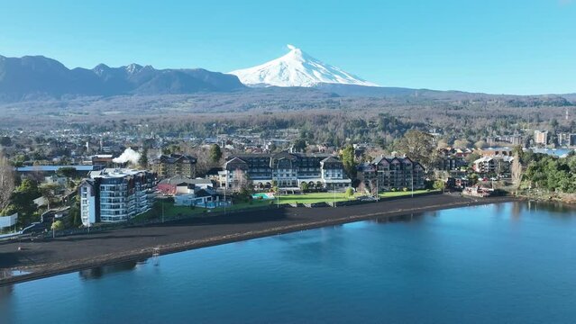 Vulcanic Beach At Pucon In Los Lagos Chile. Coast City. Volcanic Beach. Travel Landscape. Pucon Chile. Volcano Background. Vulcanic Beach At Pucon In Los Lagos Chile.