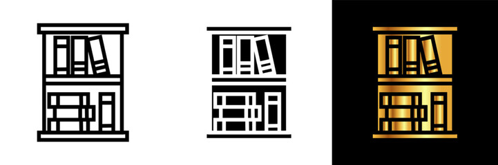 Bookshelf Icon, an icon representing a bookshelf, symbolizing organized storage of books and knowledge, a piece of furniture commonly found in homes, libraries, and educational spaces.
