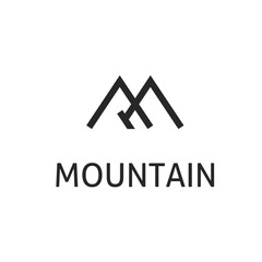 Logo vektor sederhana dalam gaya modern. Puncak gunung berbentuk huruf M.