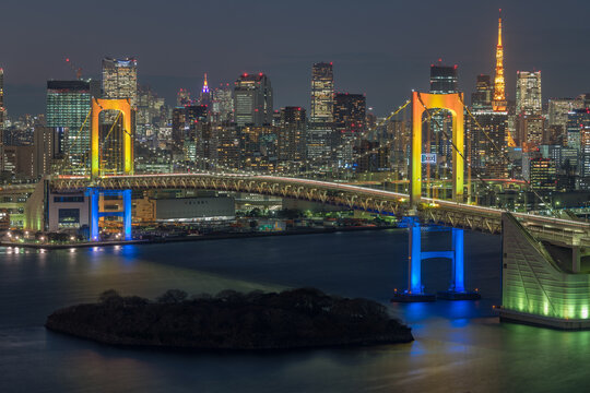 Rainbow Bridge illuminated, Japan,Tokyo,Minato