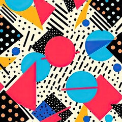 Vintage Retro 80s Memphis Fashion Style Abstract Geometric Pattern Fun Illustrated Background for Printing Fabric Textile Design Web Backdrop Paper Print