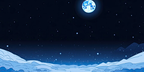 Anime moon wide background backdrop banner lunar night sky, generated ai