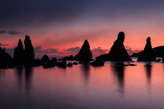 Hashigatakeiwa and morning glow, Japan,Wakayama Prefecture,Kushimoto town