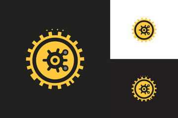 A clock face and gear-like shapes create a flat logo for a clock mechanic watch repair center