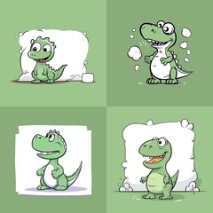 Adorable Dinosaur Cartoon Characters Vector Illustration