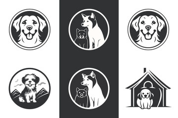 Monochrome Dog Day Care Logo: Vector Design for Canine Haven set of 6